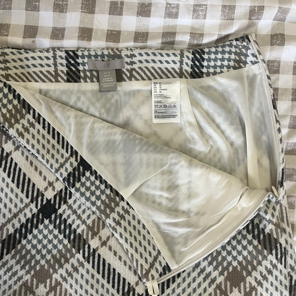 Plaid 10 Preppy Lined Academia Schoolgirl Mini Skirt Side Zipper Wool Clueless - Picture 4 of 5